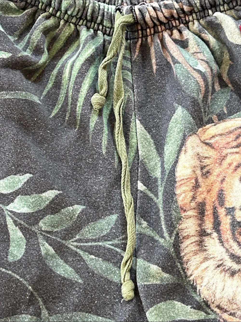Aviator Nation Green Tropical Tiger Print Unisex Shorts with Red Accent - Picture 7 of 16